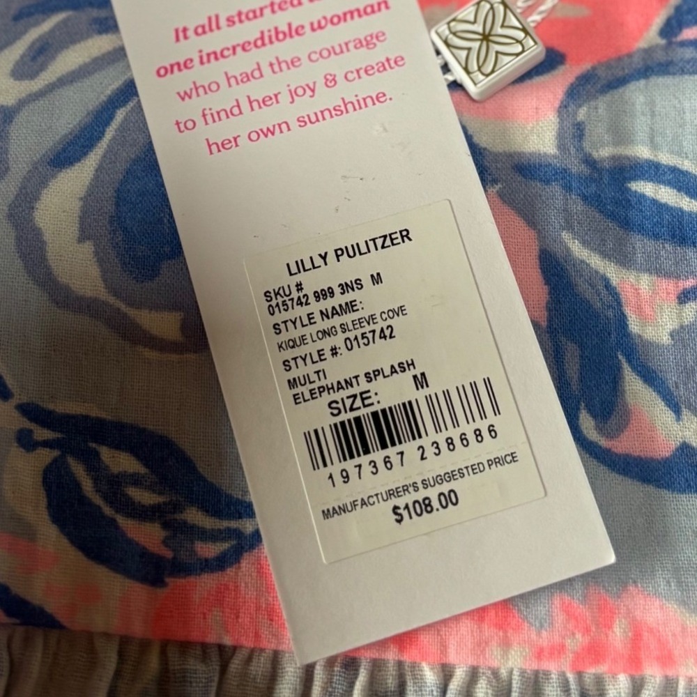 NWT Lilly‎ Pulitzer Womens Kique Long Sleeve Cover Up Elephant Splash Tropical M - Picture 6 of 9